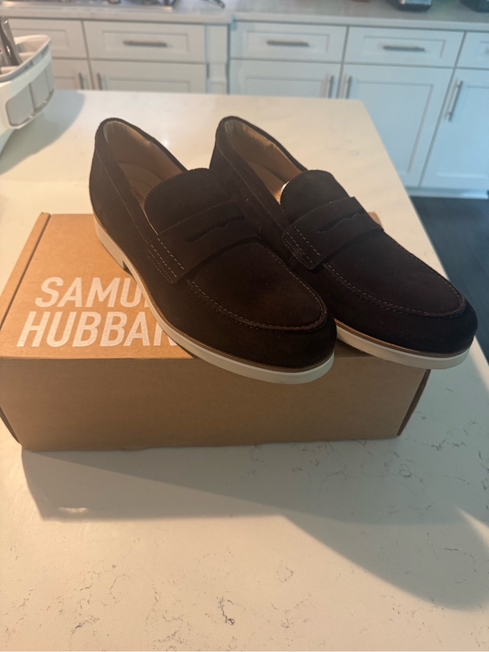 Samuel Hubbard Men’s Dark Brown Suede Penny Loafers
